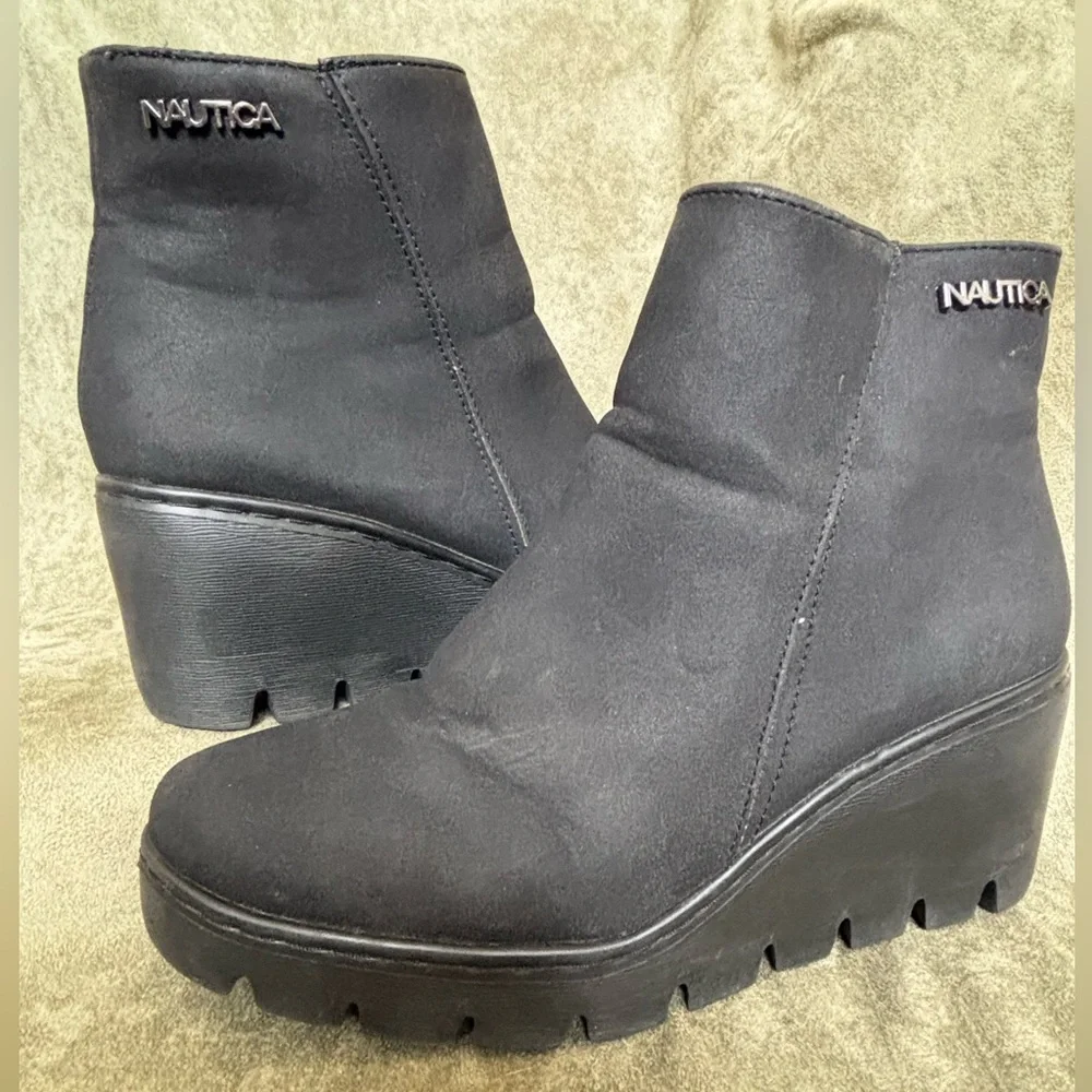 NAUTICA Laurette Size9 Women’s Black Faux Suede Wedge Heel Ankle Boot w/ zipper - Picture 2 of 16